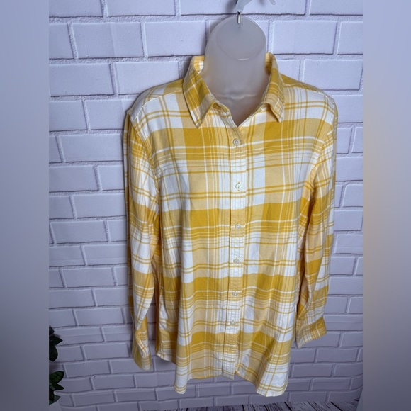 LANDS END Yellow Plaid button down women’s Shirt/size 12 - Picture 3 of 10